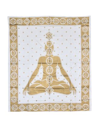 Prikrývka s tlačou, Chakra Yoga, bielo-zlatý, 230x204 cm