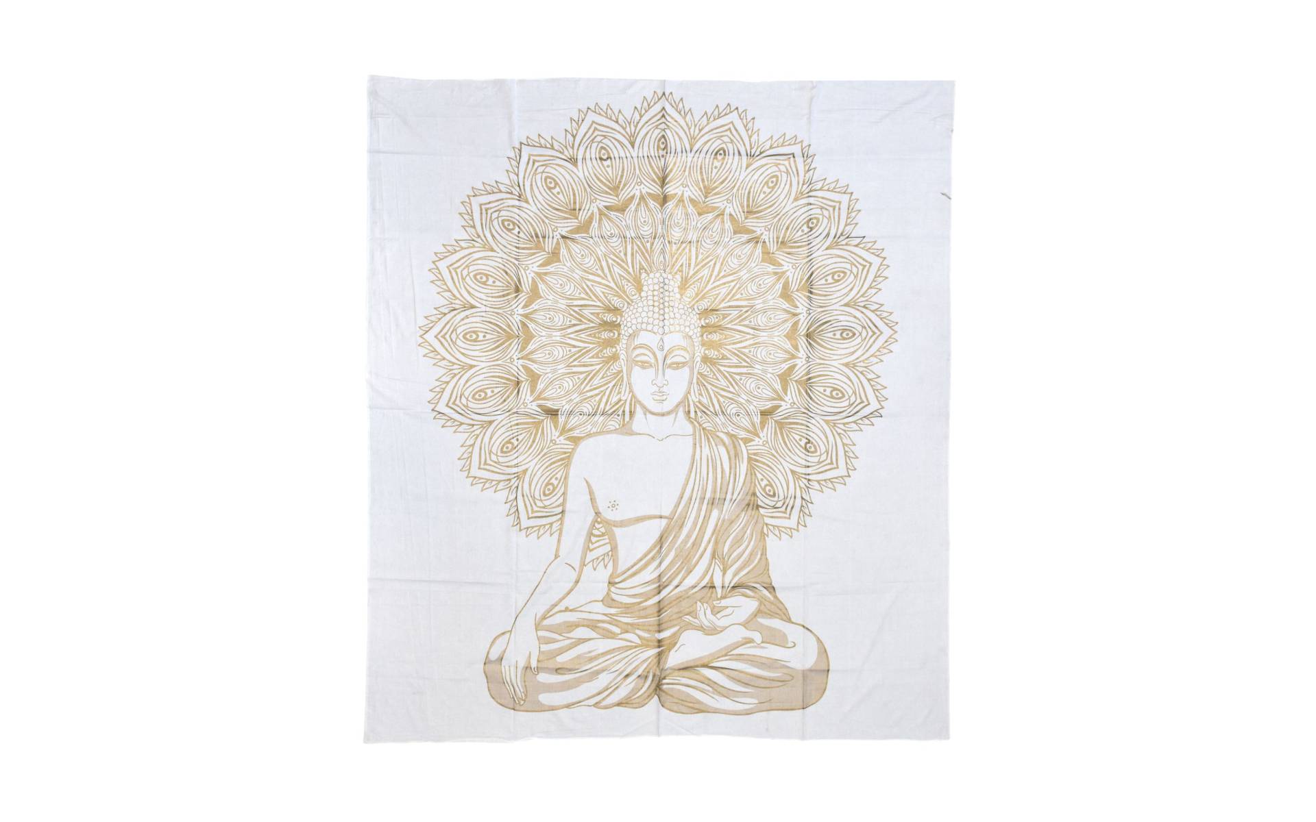 Prikrývka s tlačou, Budha, bielo-zlatý, 228x210 cm