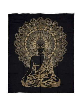 Prikrývka s tlačou, Budha, čierno-zlatý, 210x230cm