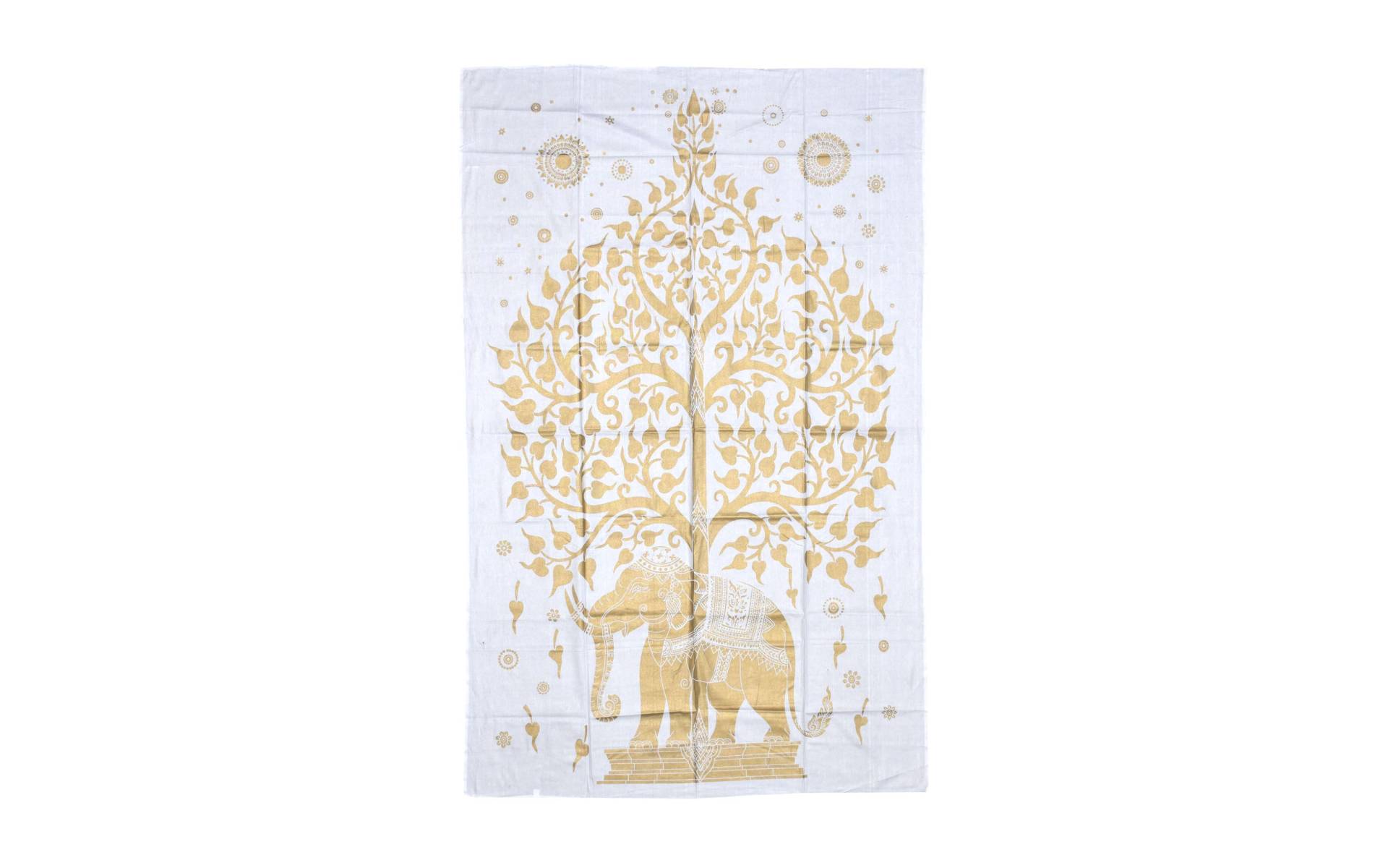 Prikrývka s tlačou, biela, zlatá tlač, strom života, 205x132cm