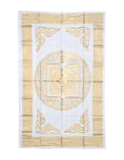 Prikrývka s tlačou, biela, zlatá tlač, Om mandala, 206x136cm