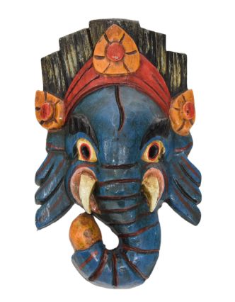 Ganeš, drevená maska, ručne maľovaná, 11x7x18cm