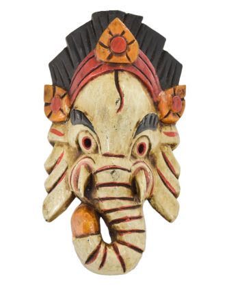 Ganeš, drevená maska, ručne maľovaná, 11x6x18cm