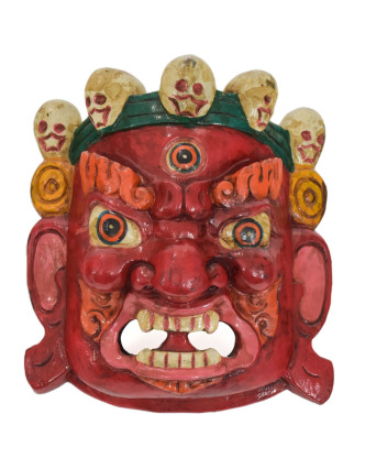Drevená maska, "Bhairab", ručne vyrezávaná, maľovaná, 19x9x20cm