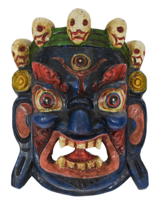 Drevená maska, "Bhairab", ručne vyrezávaná, maľovaná, 16x9x19cm