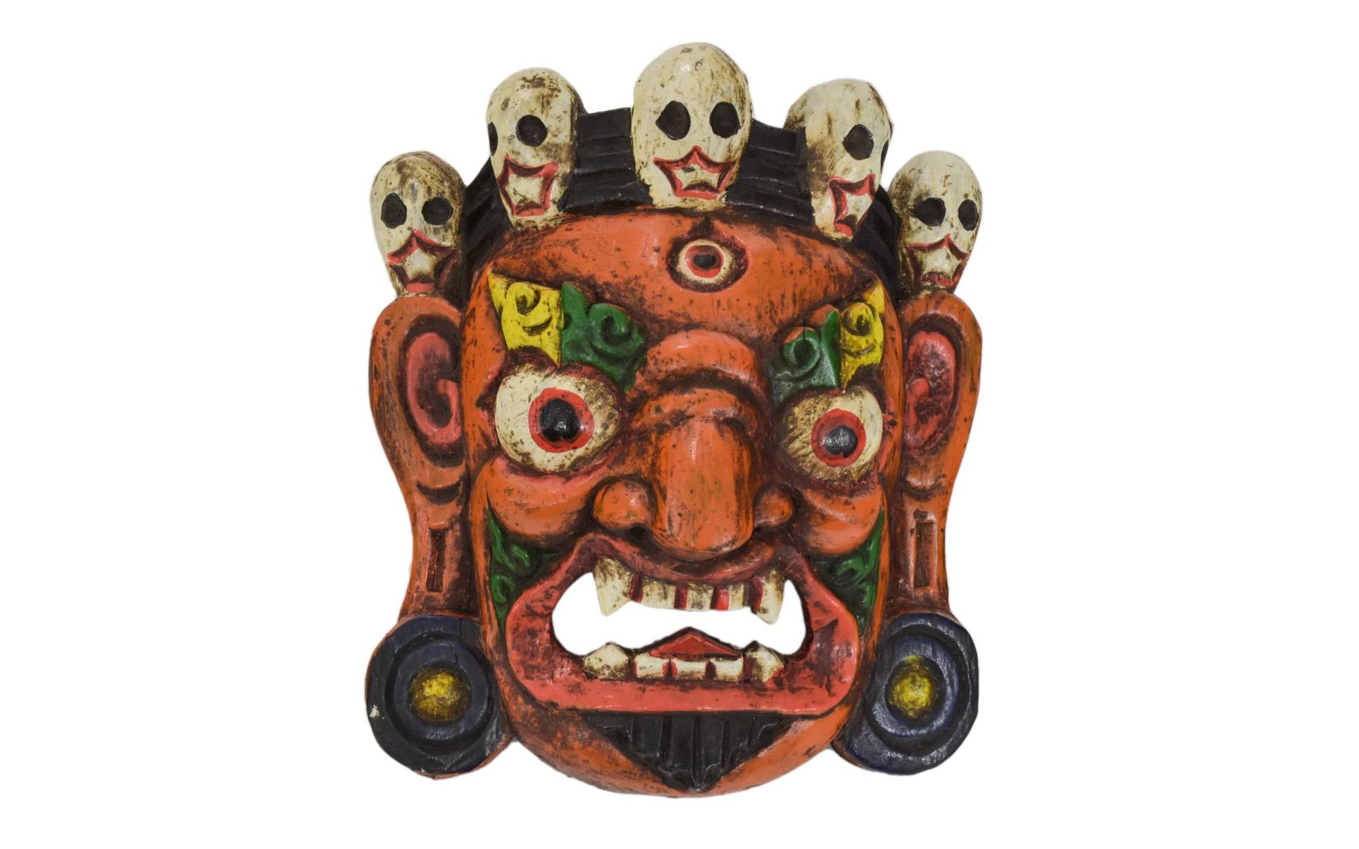 Drevená maska, "Bhairab", ručne vyrezávaná, maľovaná, 18x9x21cm