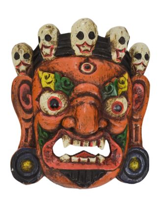 Drevená maska, "Bhairab", ručne vyrezávaná, maľovaná, 18x9x21cm