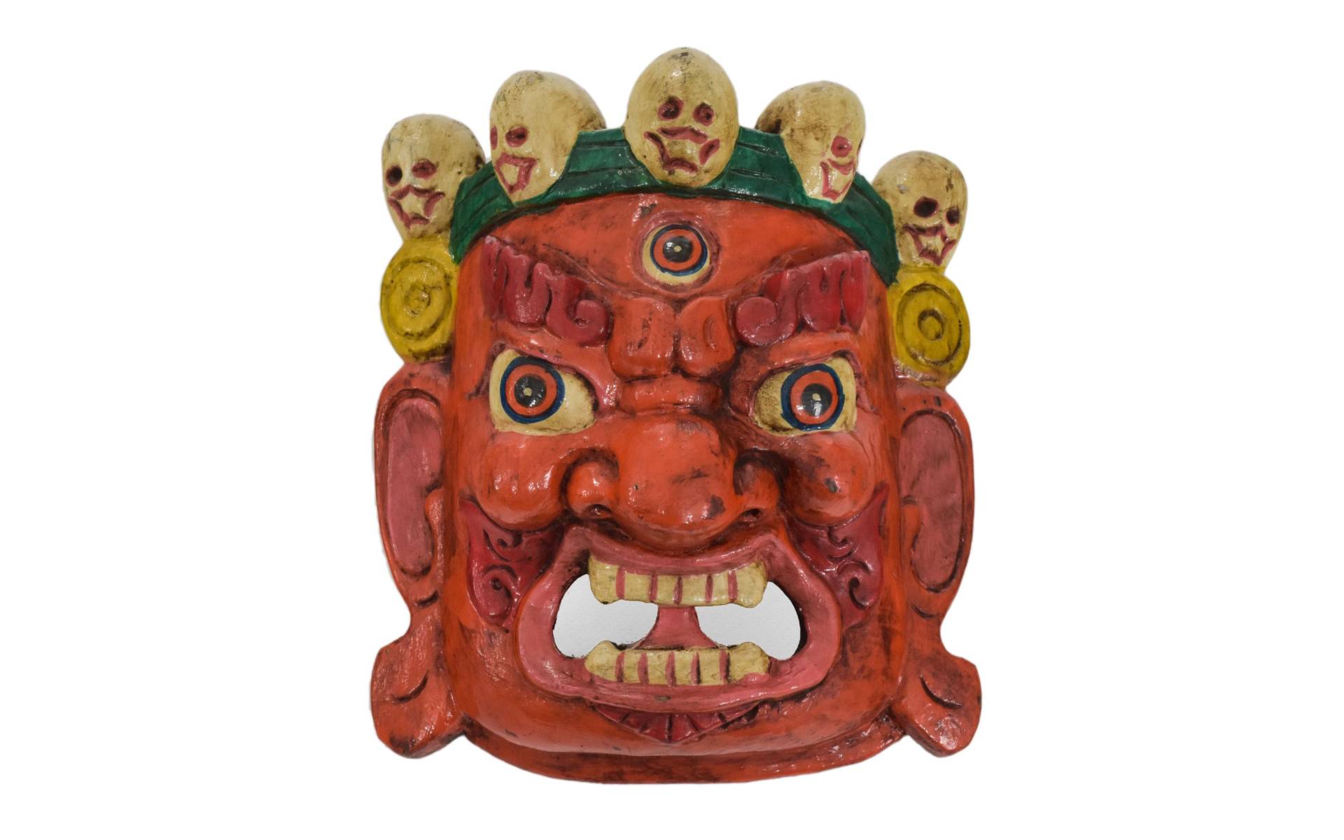 Drevená maska, "Bhairab", ručne vyrezávaná, maľovaná, 18x9x20cm