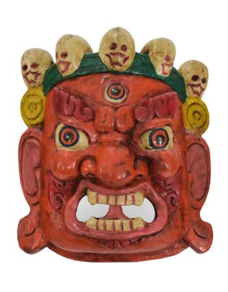 Drevená maska, "Bhairab", ručne vyrezávaná, maľovaná, 18x9x20cm