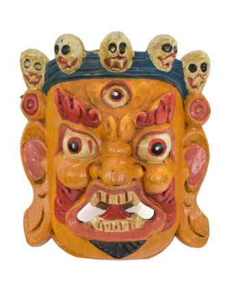 Drevená maska, "Bhairab", ručne vyrezávaná, maľovaná, 17x8x20cm