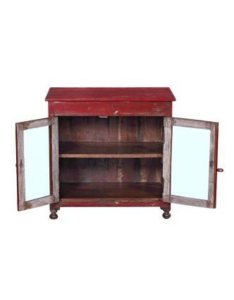 Presklená skrinka z teakového dreva, červená patina, 72x48x68cm