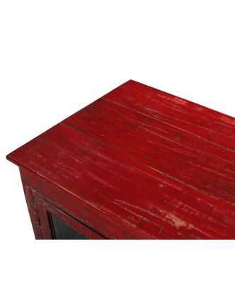 Presklená skrinka z teakového dreva, červená patina, 72x48x68cm
