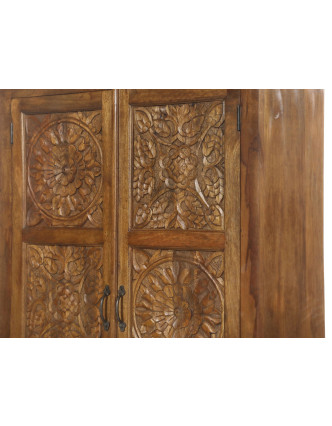 Skriňa z mangového dreva, ručné rezby, hnedá patina, 105x44x193cm