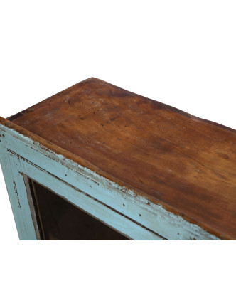 Presklená skriňa z teakového dreva, tyrkysová patina, 216x27x96cm