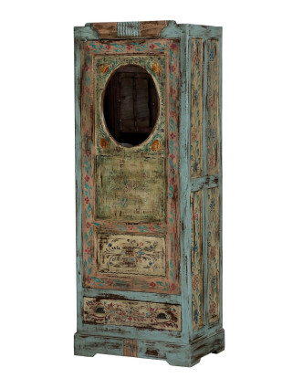 Starožitná skriňa z teakového dreva so zrkadlom, ručne maľovaná, 70x46x190cm
