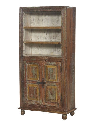 Knižnica z teakového dreva, hnedá patina, 75x33x163cm