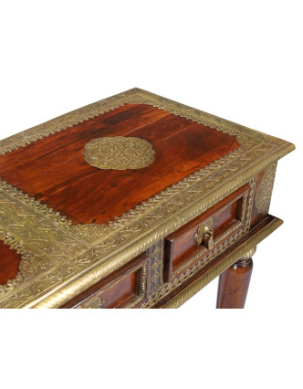 Konzolový stolík z palisandrového dreva a kovaním, 2 šuplíky, 90x40x85cm