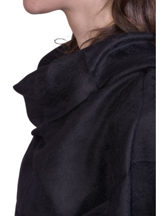 Luxusný šál z kašmírovej vlny, čierny s jemným nenápadným paisley vzorom, 75x205cm