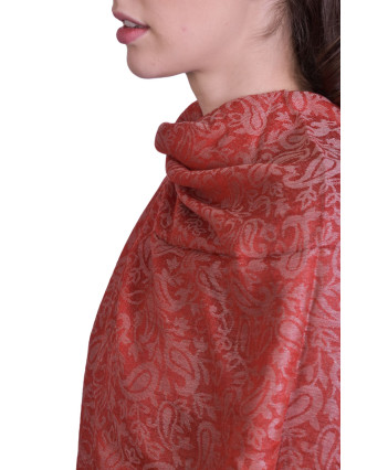 Luxusný šál z kašmírovej vlny, červený s hnedým paisley vzorom, 75x205cm