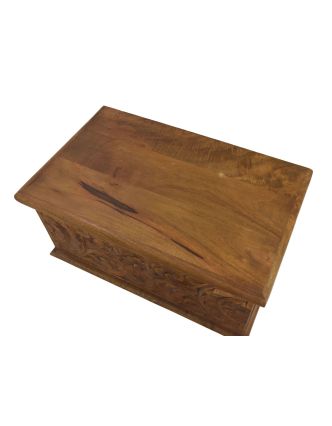 Truhla z mangového dreva, ručne vyrezávaná, 60x32x35cm