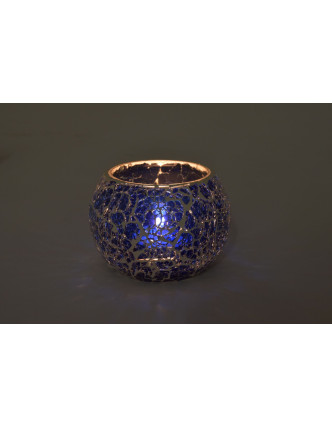 Lampička, sklenená mozaika, okrúhla, tmavo modrá, priemer 9cm, výška 7cm