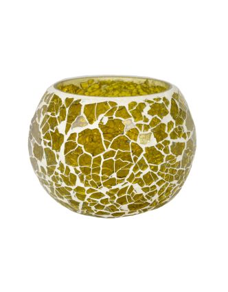 Lampička, sklenená mozaika, okrúhla, žltá, priemer 9cm, výška 7cm