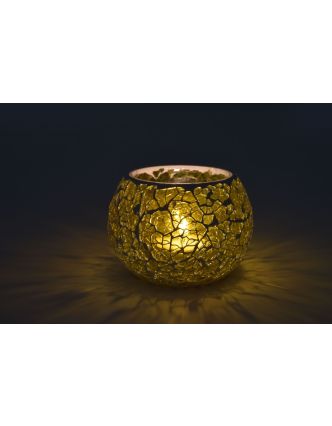 Lampička, sklenená mozaika, okrúhla, žltá, priemer 9cm, výška 7cm