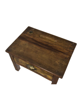 Starý kupecký stolík so šuplíkom a kalamárom z teakového dreva, 49x37x31cm