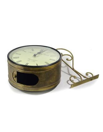 Obojstranné závesné hodiny, zlatá, kvetinový motív, zdobený mosadzný plech, 26cm