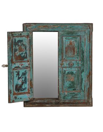 Stará okenica z teakového dreva so zrkadlom, 70x5x84cm