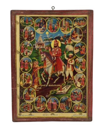 Starý obraz hinduistického božstva, Shri Ramdev Ju Maharaj, 27x2x38cm