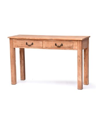 Konzolový stolík z antik teakového dreva, biela patina, 122x40x78cm