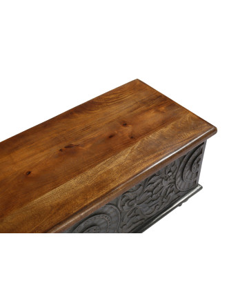 Truhla z mangového dreva zdobená ručnými rezbami, 117x43x45cm