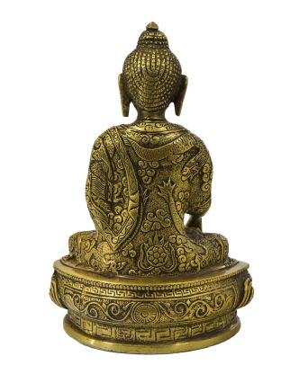 Budha Šakjamúni, mosadzná soška, 14x10x22cm