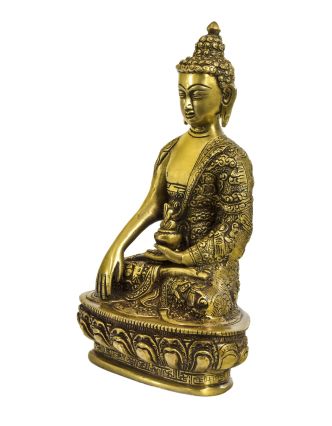 Budha Šakjamúni, mosadzná soška, 15x10x26cm