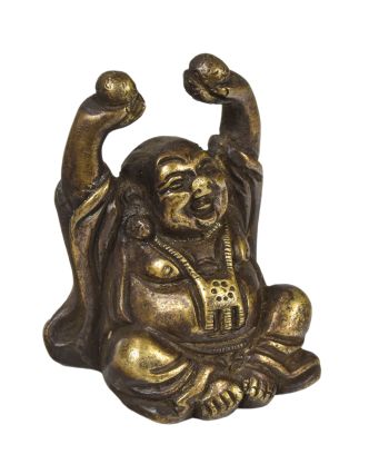 Smejúca sa Budha, mosadzná soška, antik úprava, 6cm