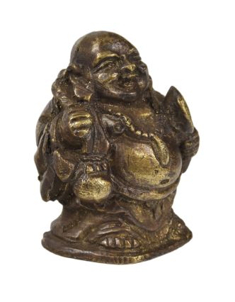 Smejúca sa Budha, mosadzná soška, antik úprava, 4cm
