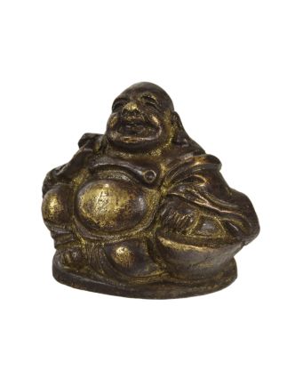 Smejúca sa Budha, mosadzná soška, antik úprava, 4cm