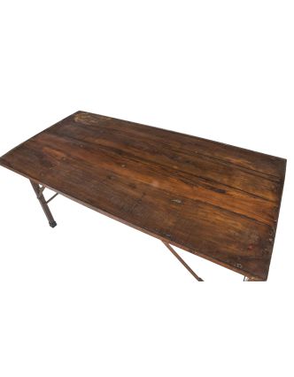 Skladací stôl, železná konštrukcia, tíkové drevo, 150x75x78cm