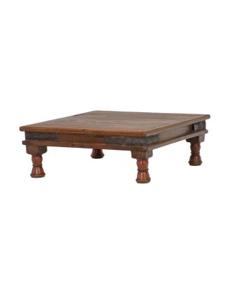 Starý čajový stolík z teakového dreva, 46x46x17cm