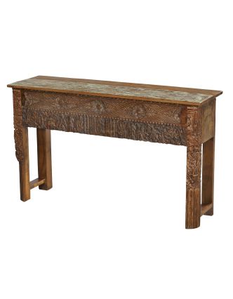 Konzolový stolík z teakového dreva, ručné rezby, 148x44x88cm