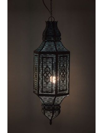Kovová lampa v orientálnom štýle, zlato-čierna, vo vnútri tyrkysová, 25x25x75cm