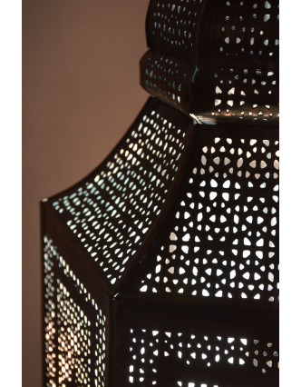 Kovová lampa v orientálnom štýle, zlato-čierna, vo vnútri tyrkysová, 25x25x75cm