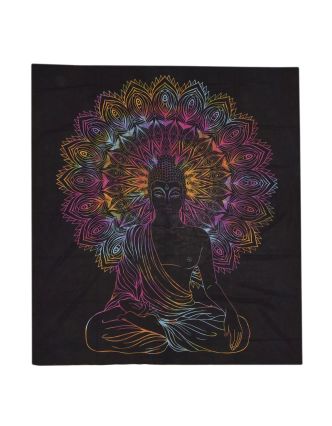 Prikrývka na posteľ, Budha, čierna, farebná tlač, 210x200cm