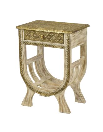 Nočný stolík z mangového dreva, mosadzné kovanie, 47x30x60cm