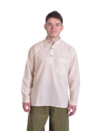 Krémová pánska košeľa-kurta s dlhým rukávom a vreckom
