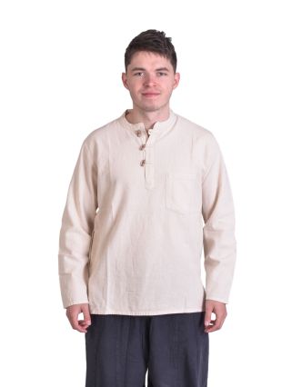 Béžová pánska košeľa-kurta s dlhým rukávom a vreckom