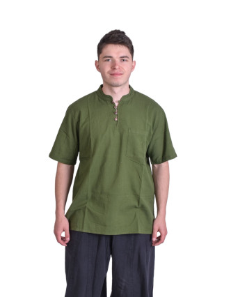 Zelená pánska košeľa-kurta s krátkym rukávom a vreckom