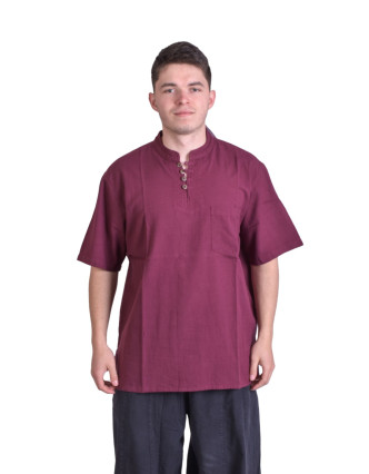 Vínová pánska košeľa-kurta s krátkym rukávom a vreckom