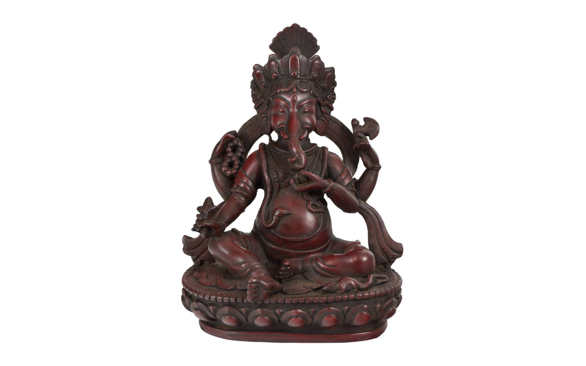 Ganesh sediaci na lotosovom tróne, červený, živica, 20cm